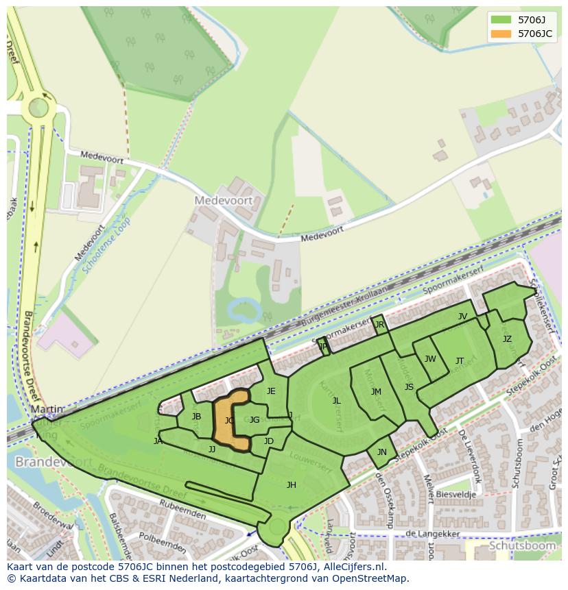 Afbeelding van het postcodegebied 5706 JC op de kaart.