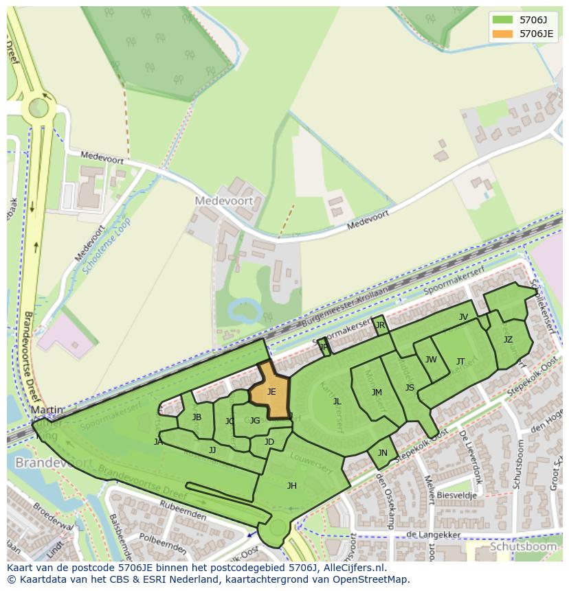 Afbeelding van het postcodegebied 5706 JE op de kaart.