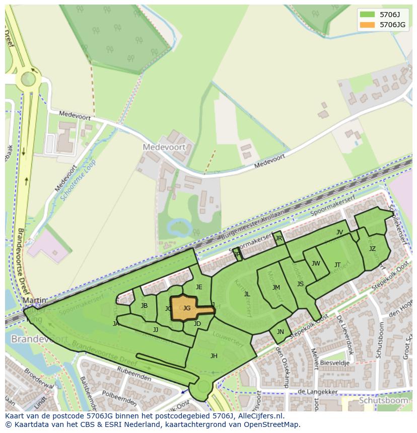 Afbeelding van het postcodegebied 5706 JG op de kaart.