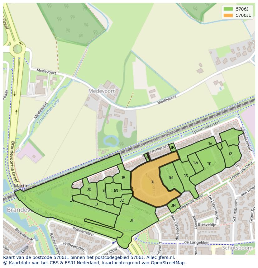 Afbeelding van het postcodegebied 5706 JL op de kaart.