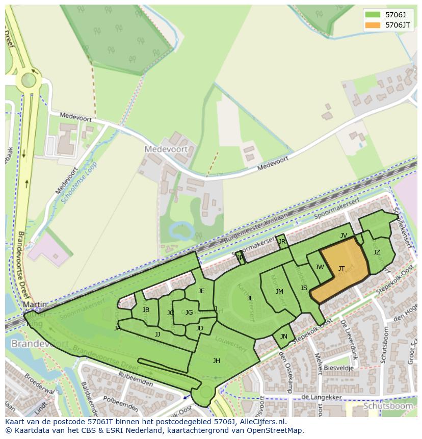 Afbeelding van het postcodegebied 5706 JT op de kaart.