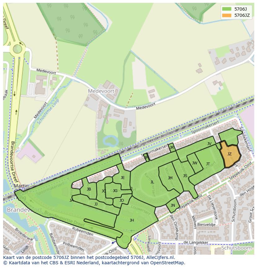 Afbeelding van het postcodegebied 5706 JZ op de kaart.