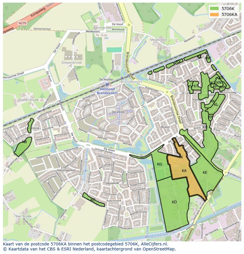 Afbeelding van het postcodegebied 5706 KA op de kaart.