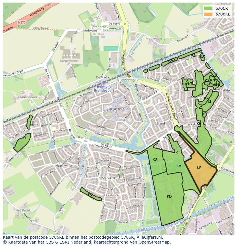 Afbeelding van het postcodegebied 5706 KE op de kaart.