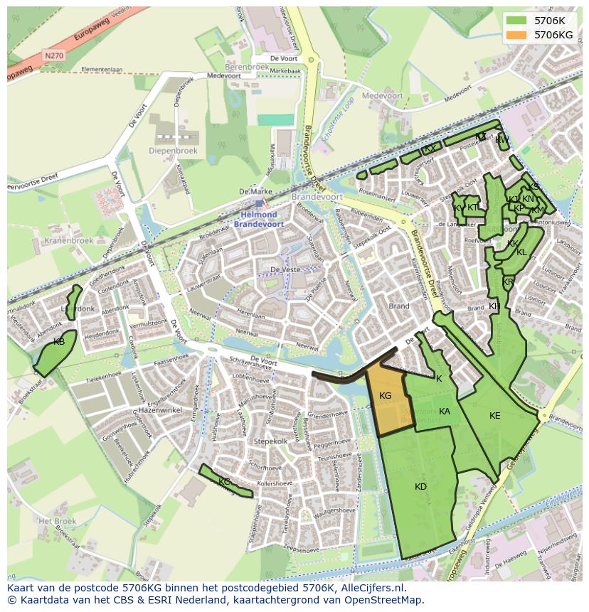 Afbeelding van het postcodegebied 5706 KG op de kaart.