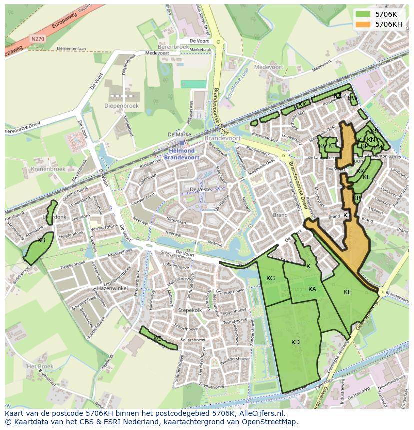 Afbeelding van het postcodegebied 5706 KH op de kaart.