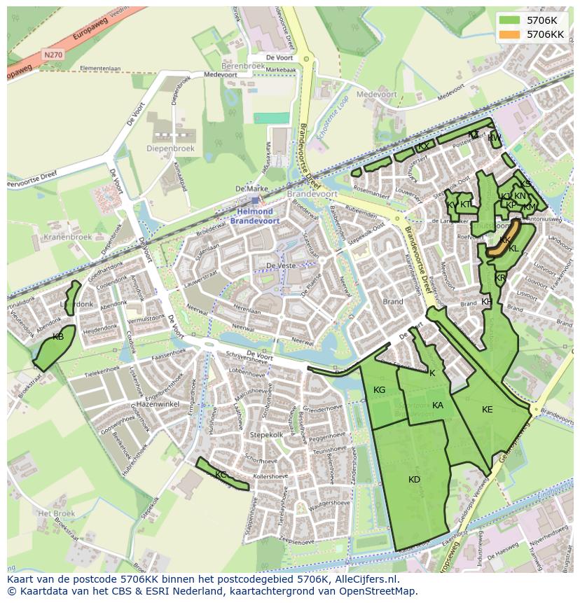 Afbeelding van het postcodegebied 5706 KK op de kaart.
