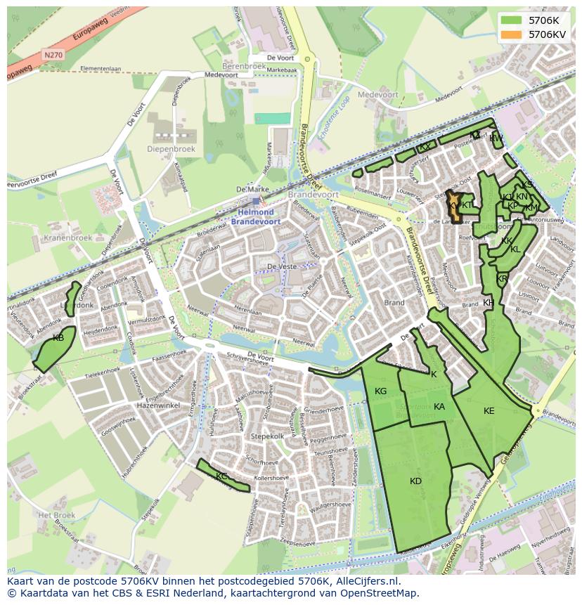 Afbeelding van het postcodegebied 5706 KV op de kaart.