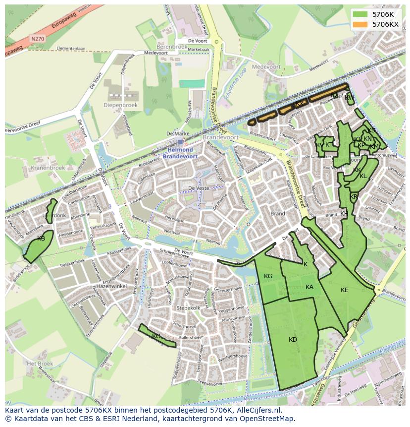 Afbeelding van het postcodegebied 5706 KX op de kaart.