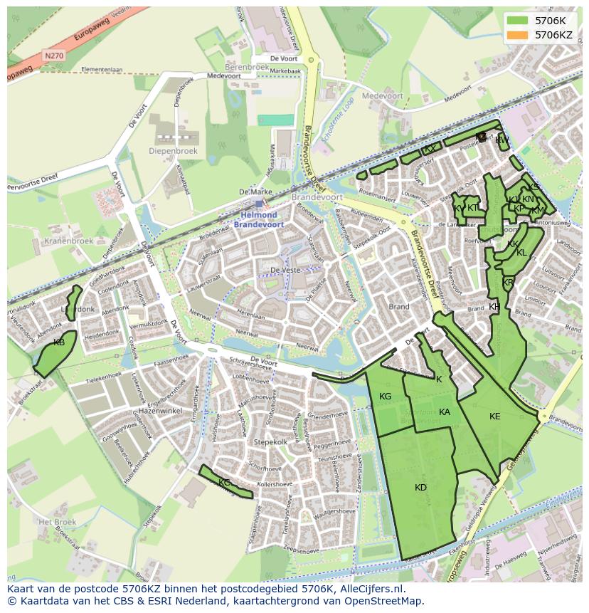 Afbeelding van het postcodegebied 5706 KZ op de kaart.