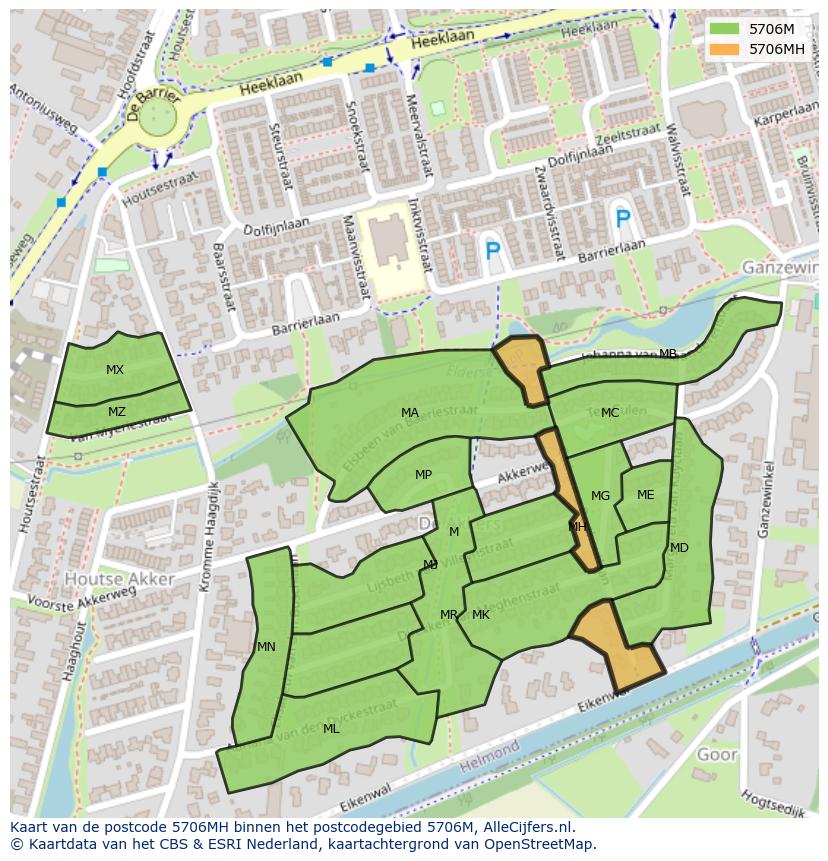 Afbeelding van het postcodegebied 5706 MH op de kaart.