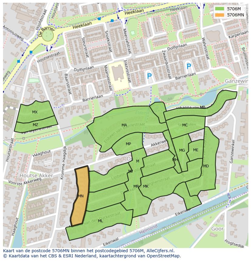 Afbeelding van het postcodegebied 5706 MN op de kaart.