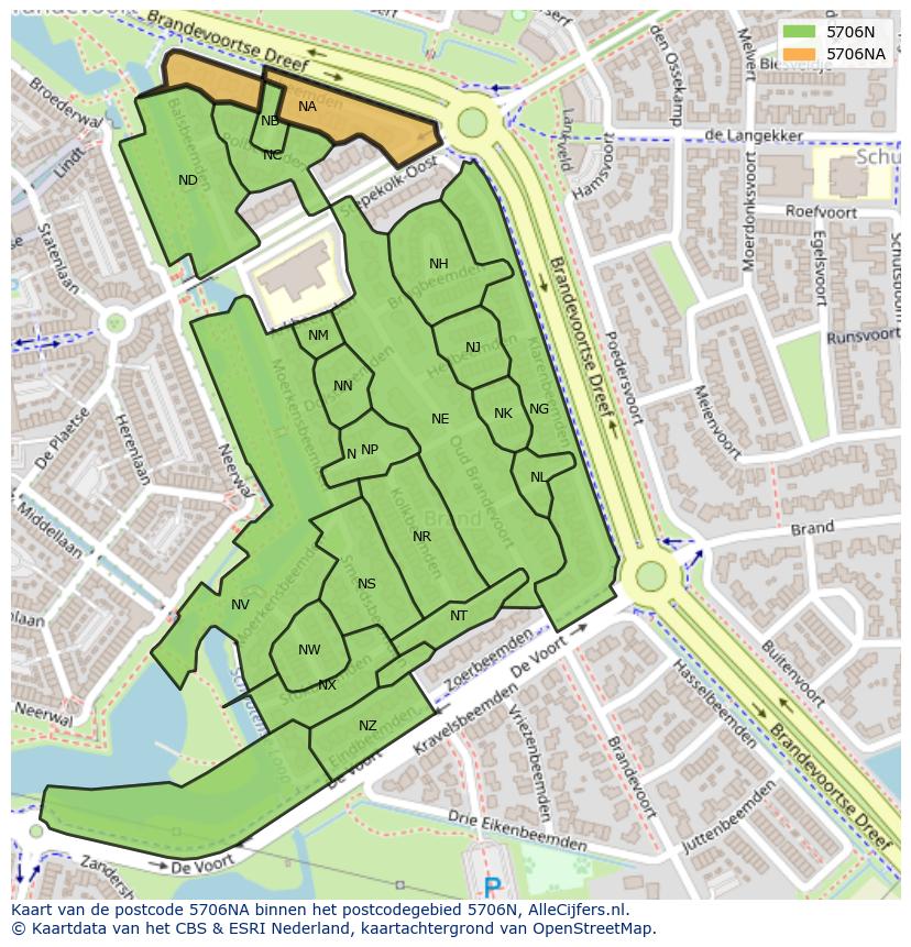 Afbeelding van het postcodegebied 5706 NA op de kaart.