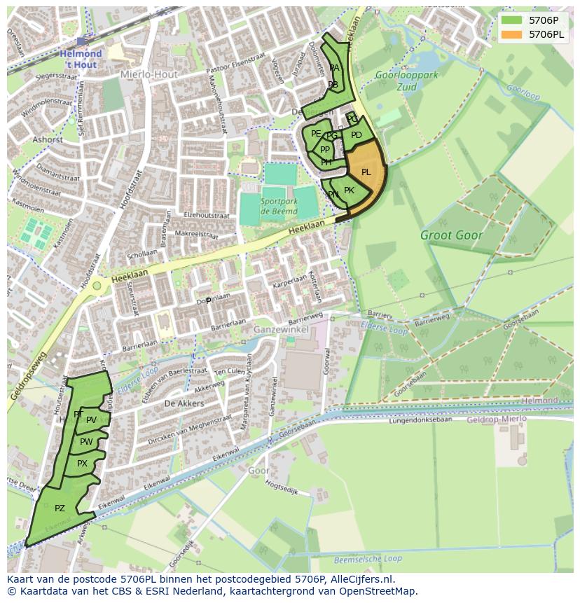Afbeelding van het postcodegebied 5706 PL op de kaart.