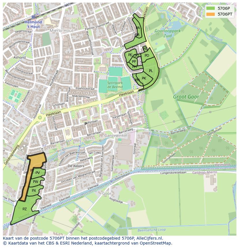 Afbeelding van het postcodegebied 5706 PT op de kaart.