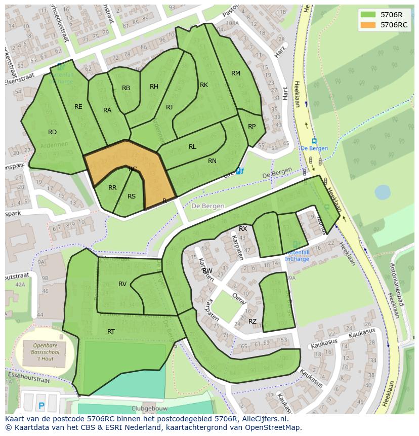 Afbeelding van het postcodegebied 5706 RC op de kaart.