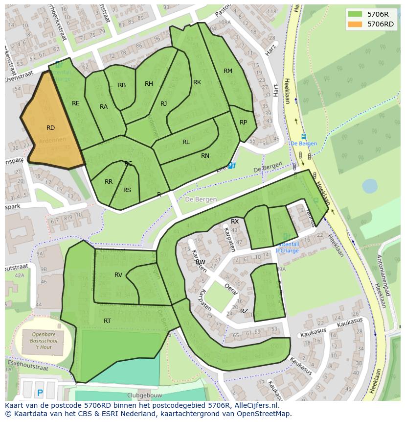 Afbeelding van het postcodegebied 5706 RD op de kaart.