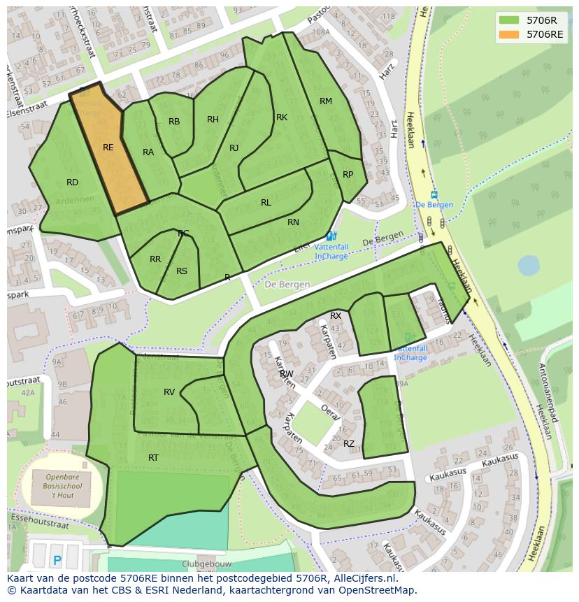 Afbeelding van het postcodegebied 5706 RE op de kaart.