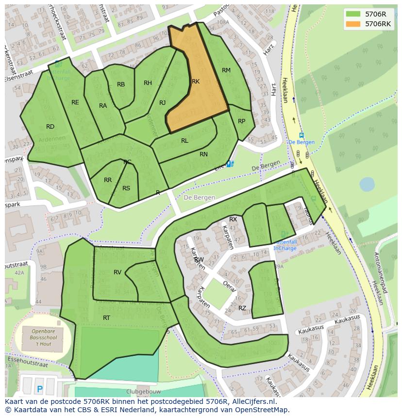 Afbeelding van het postcodegebied 5706 RK op de kaart.