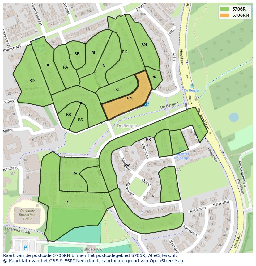 Afbeelding van het postcodegebied 5706 RN op de kaart.
