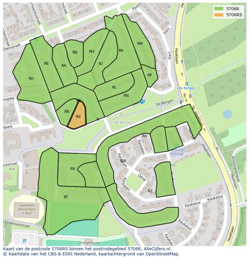 Afbeelding van het postcodegebied 5706 RS op de kaart.
