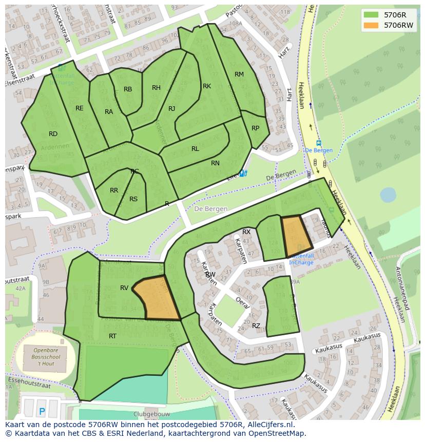 Afbeelding van het postcodegebied 5706 RW op de kaart.