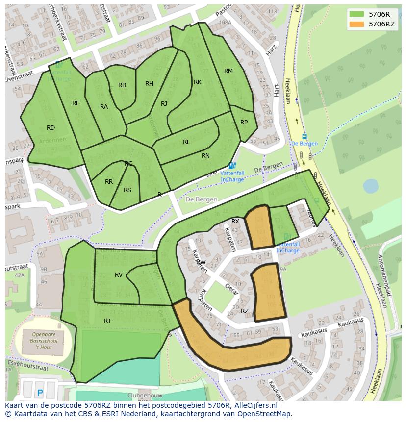 Afbeelding van het postcodegebied 5706 RZ op de kaart.