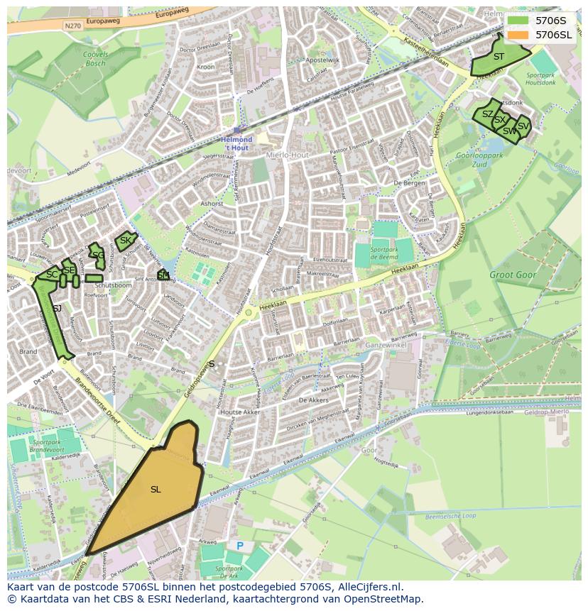 Afbeelding van het postcodegebied 5706 SL op de kaart.