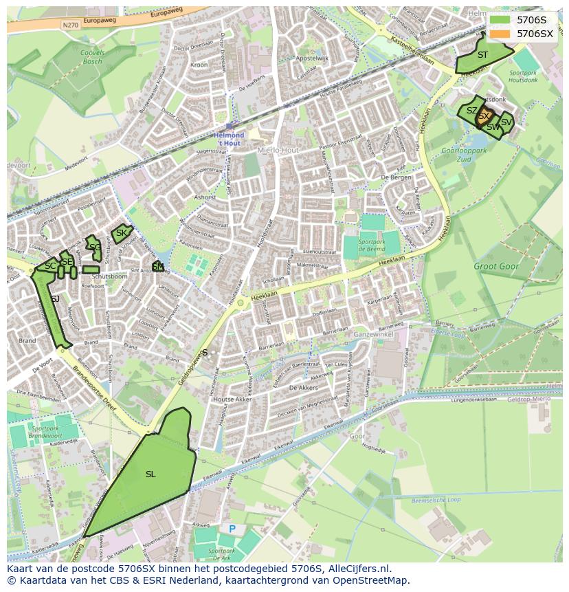 Afbeelding van het postcodegebied 5706 SX op de kaart.
