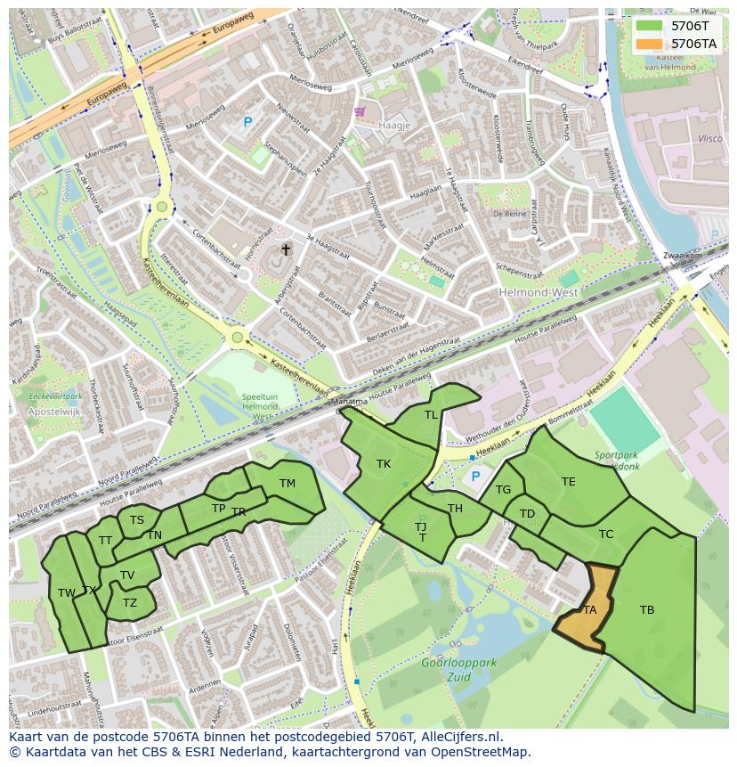 Afbeelding van het postcodegebied 5706 TA op de kaart.