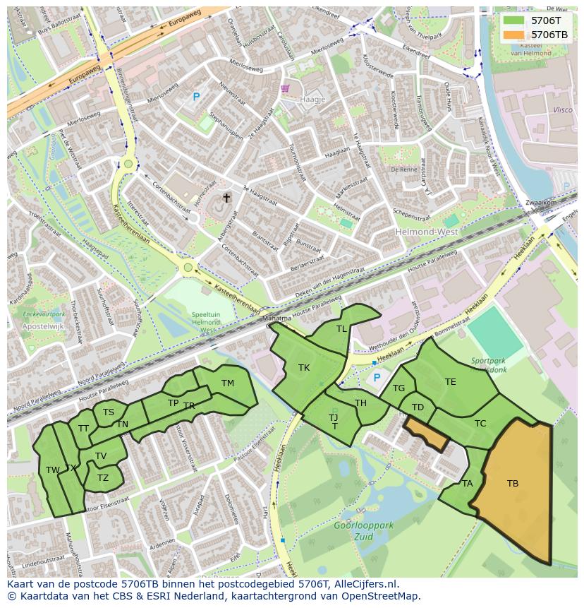 Afbeelding van het postcodegebied 5706 TB op de kaart.