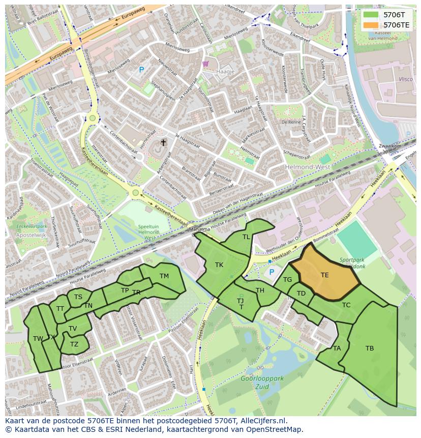 Afbeelding van het postcodegebied 5706 TE op de kaart.