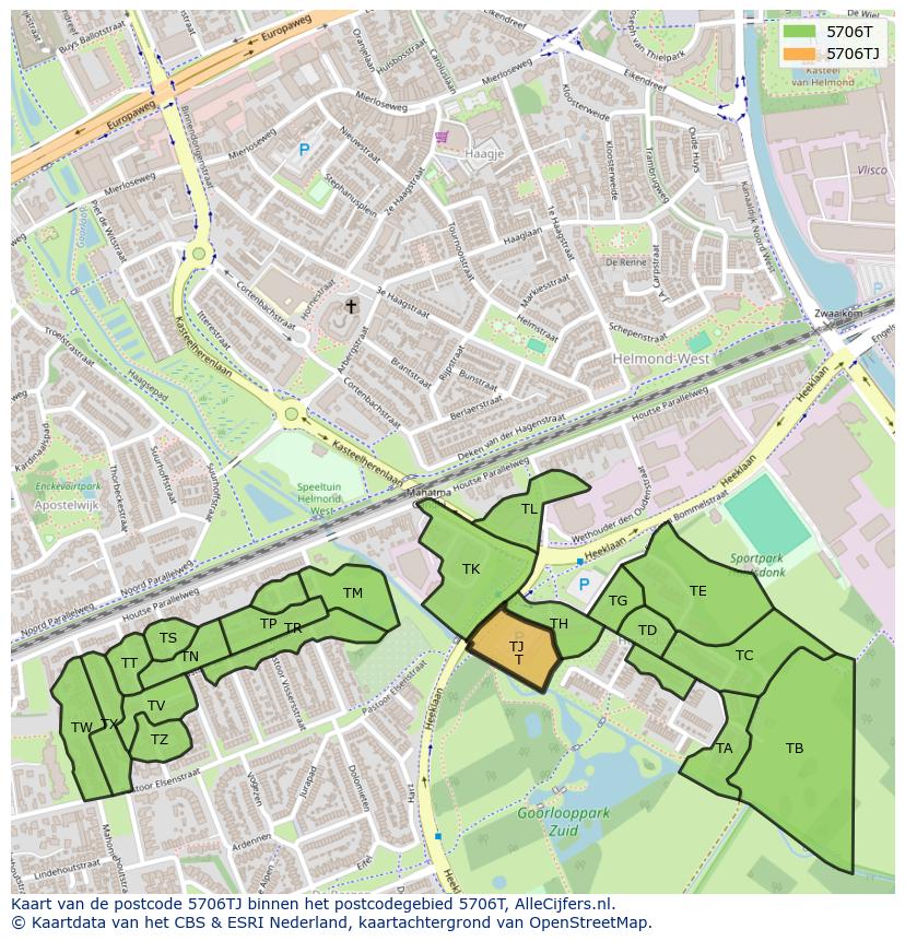Afbeelding van het postcodegebied 5706 TJ op de kaart.