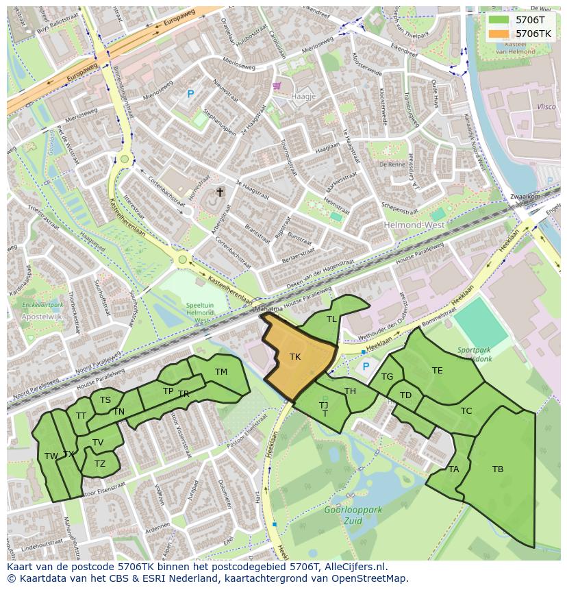 Afbeelding van het postcodegebied 5706 TK op de kaart.