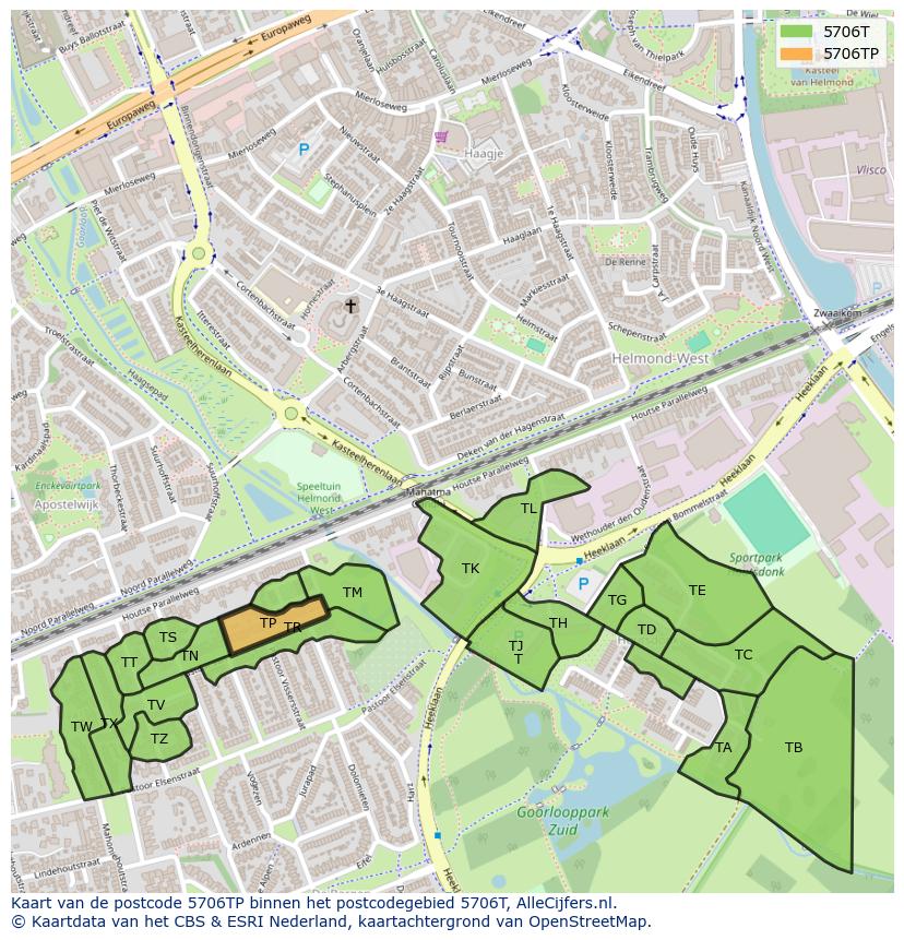 Afbeelding van het postcodegebied 5706 TP op de kaart.