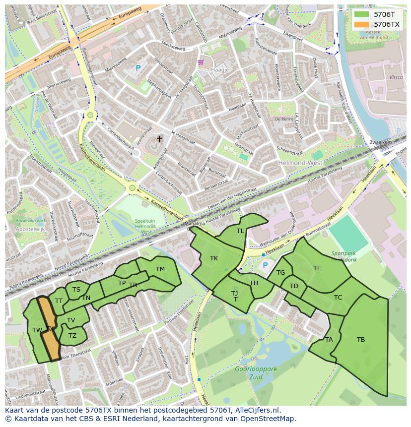 Afbeelding van het postcodegebied 5706 TX op de kaart.