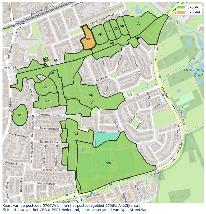 Afbeelding van het postcodegebied 5706 VA op de kaart.
