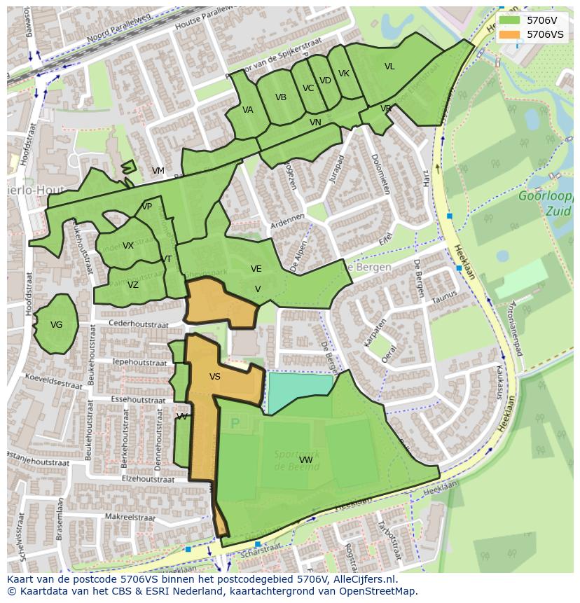 Afbeelding van het postcodegebied 5706 VS op de kaart.