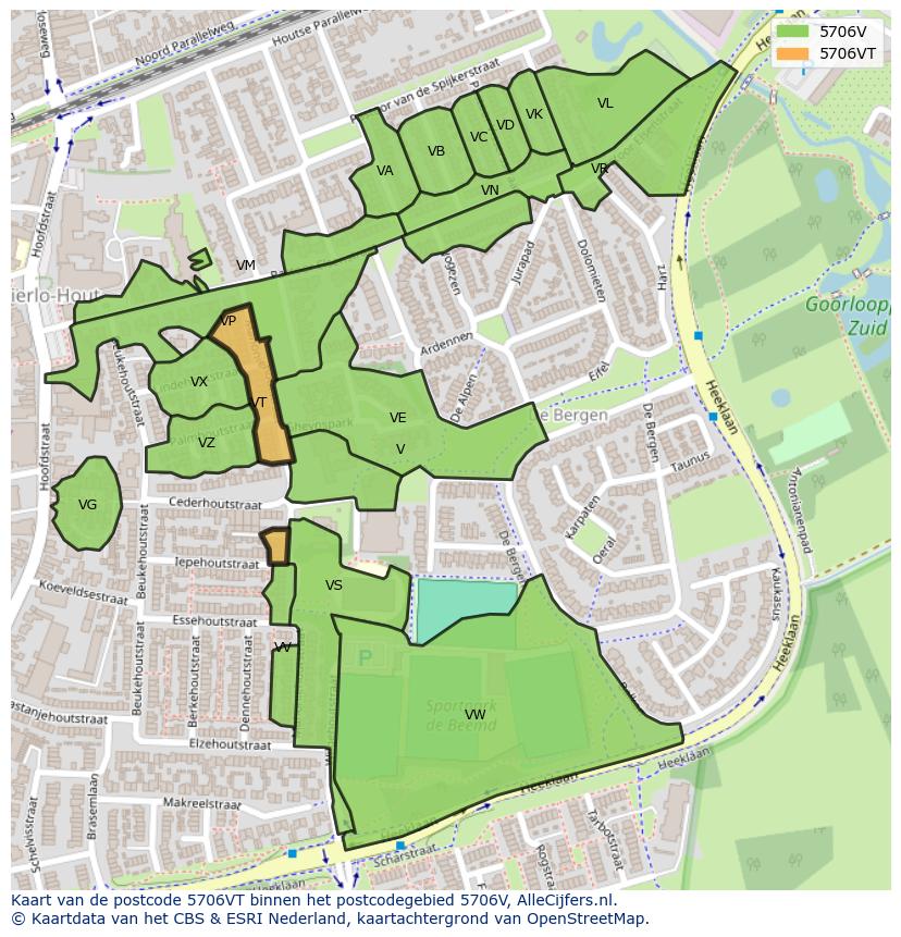 Afbeelding van het postcodegebied 5706 VT op de kaart.