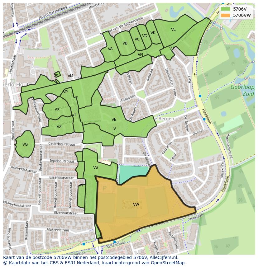 Afbeelding van het postcodegebied 5706 VW op de kaart.
