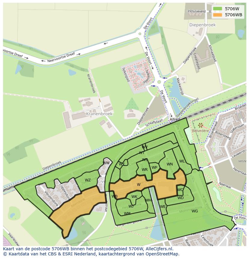 Afbeelding van het postcodegebied 5706 WB op de kaart.