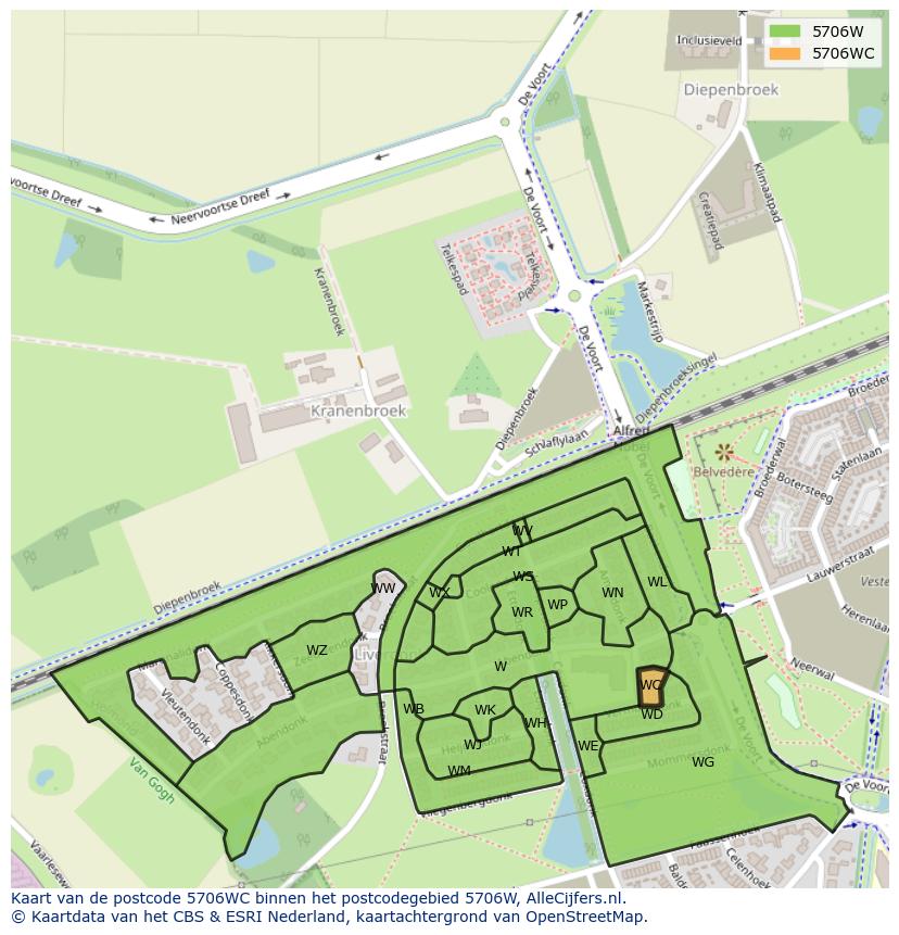 Afbeelding van het postcodegebied 5706 WC op de kaart.