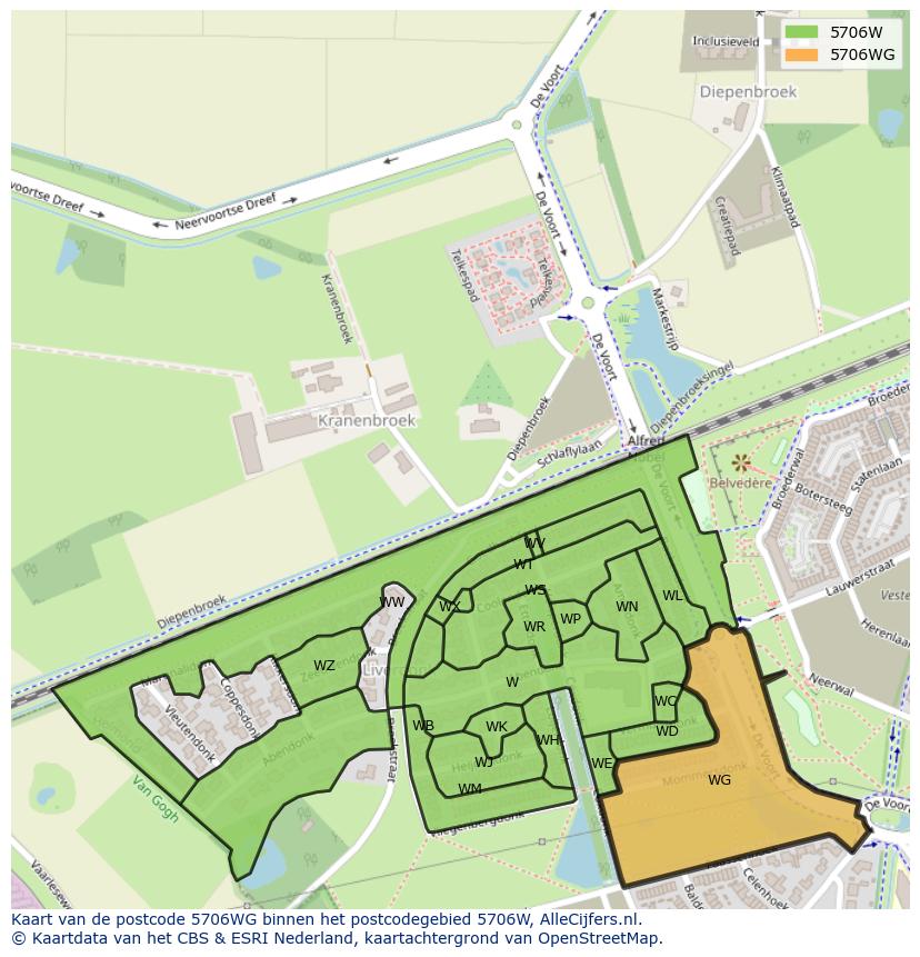 Afbeelding van het postcodegebied 5706 WG op de kaart.