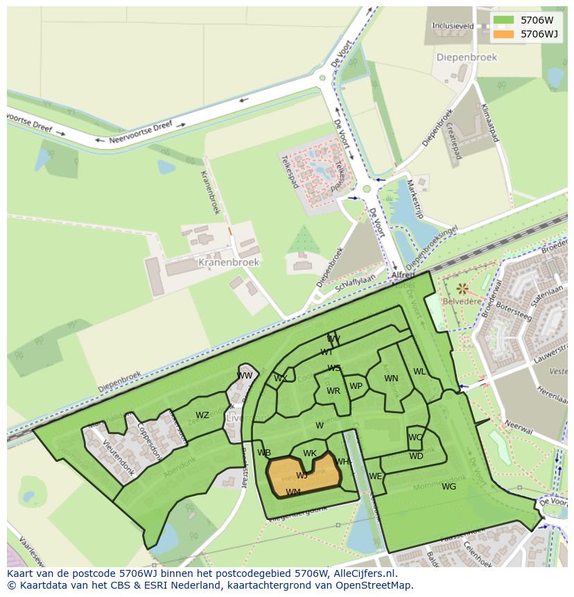 Afbeelding van het postcodegebied 5706 WJ op de kaart.