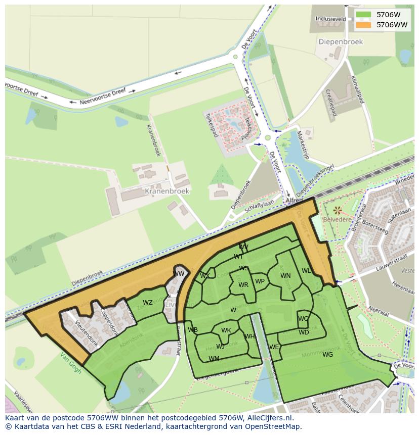Afbeelding van het postcodegebied 5706 WW op de kaart.