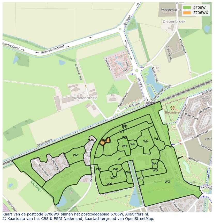 Afbeelding van het postcodegebied 5706 WX op de kaart.