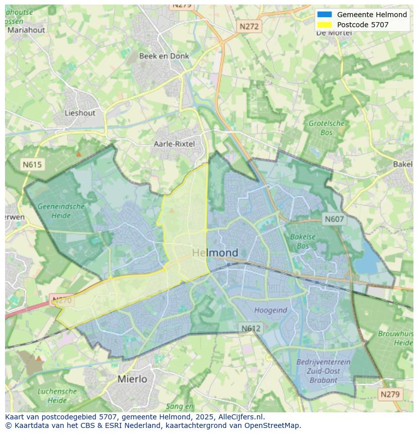Afbeelding van het postcodegebied 5707 op de kaart.