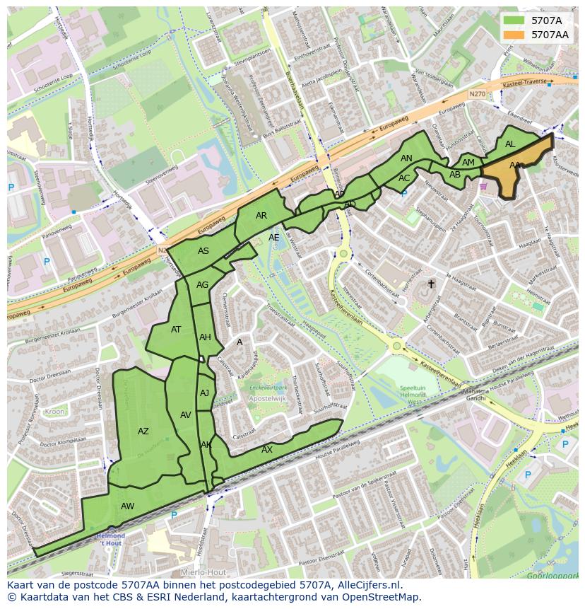 Afbeelding van het postcodegebied 5707 AA op de kaart.