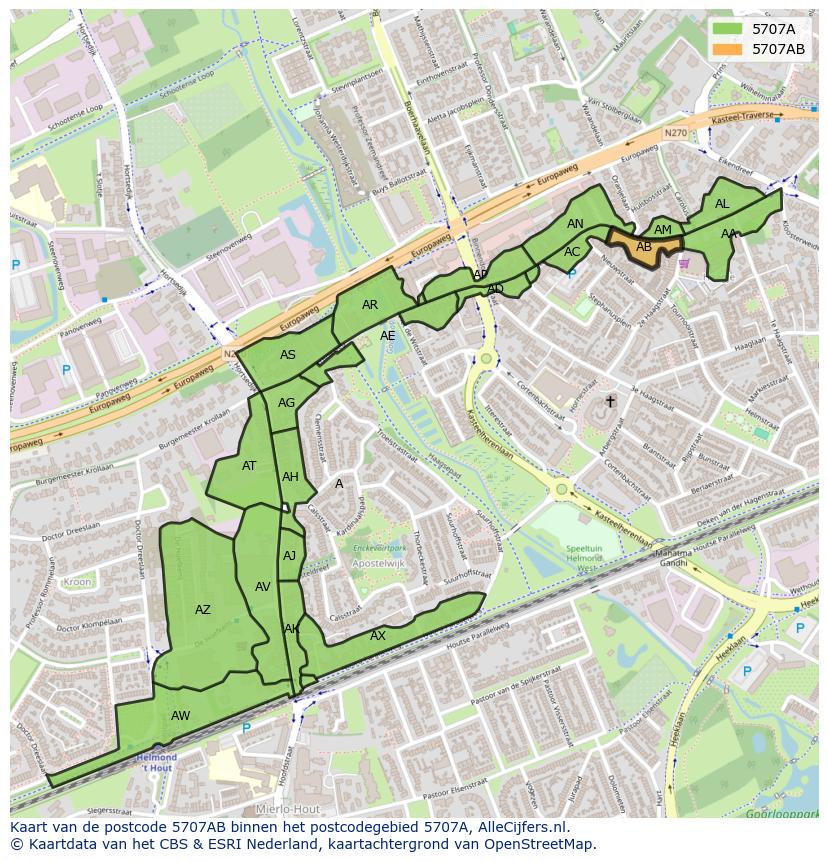 Afbeelding van het postcodegebied 5707 AB op de kaart.