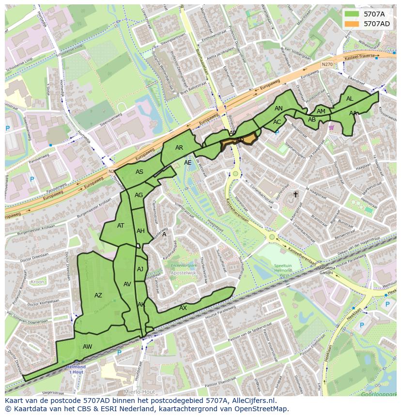 Afbeelding van het postcodegebied 5707 AD op de kaart.